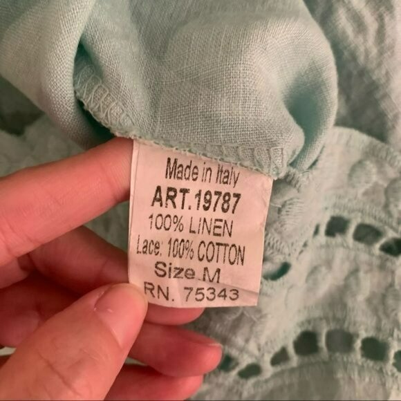 Valentina Naldi womens size medium linen blue tank top with eyelet lace ruffle - Picture 6 of 11